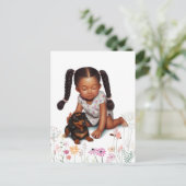 Bruine huid peuter meisje met puppy briefkaart (Staand voorkant)