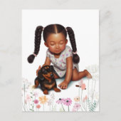 Bruine huid peuter meisje met puppy briefkaart (Voorkant)