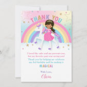 Bruine huid Prinses en Regenboog Eenhoorn Verjaard Bedankkaart (Voorkant)
