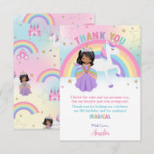 Bruine huid Prinses en Regenboog Eenhoorn Verjaard Bedankkaart (Voorkant / Achterkant)