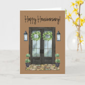 Bruine Huisjubileum Voordeur Thuis Jubileum Kaart (Gele Bloem)