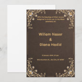 Bruine huwelijksuitnodiging met  bloemen kaart (Voorkant / Achterkant)