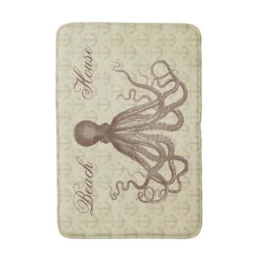  bruine inktvis met een strand van Anchors Badmat (Voorkant Verticaal)