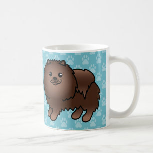 Bruine jas Pomeranian honden op blauw Koffiemok