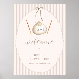 Bruine Jongen Boog Aziatische Dumpling Baby Shower Poster