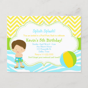 Bruine Jongen Pool Feest Bash Partij Briefkaart