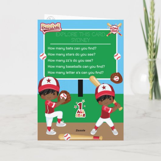 Bruine Jongens Baseball Kleurplaat Gelukkige Verja Kaart (Achterkant)