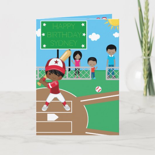 Bruine Jongens Baseball Kleurplaat Gelukkige Verja Kaart (Voorkant)