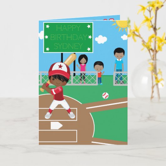 Bruine Jongens Baseball Kleurplaat Gelukkige Verja Kaart (Gele Bloem)