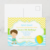 Bruine Jongens Pool Feest Bash Briefkaart (Voorkant / Achterkant)