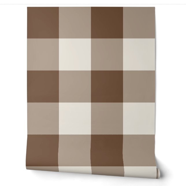 Bruine Jumbo Gingham Geruite Stof Behang (Afrollen)
