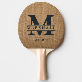 Bruine Jute Monogram en naamoverlay Tafeltennisbatje