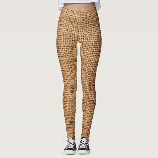 Bruine juten doek zak textuur leggings (Voorkant)