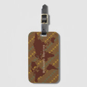 Bruine kaart van de wereld, vliegtuigreizen gepers bagagelabel (Voorkant (verticaal))