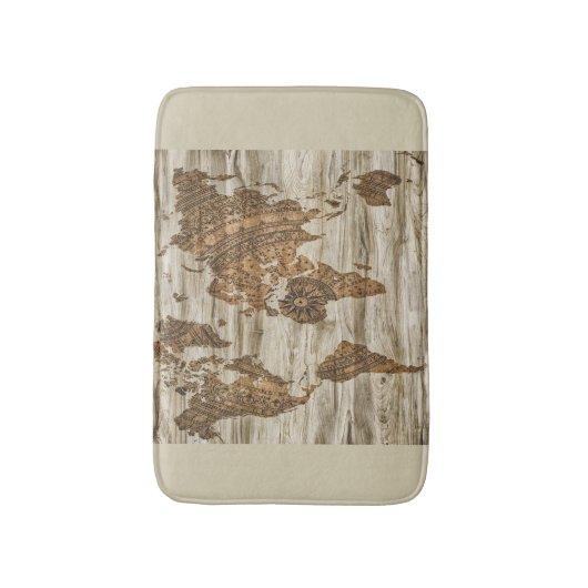 Bruine kaart van de werelddruk badmat (Voorkant Verticaal)