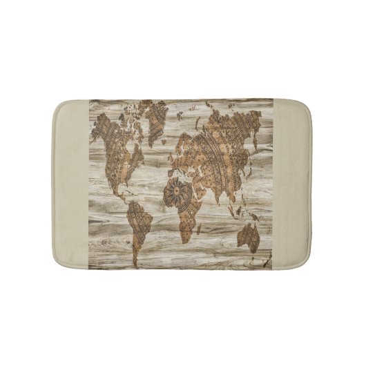 Bruine kaart van de werelddruk badmat (Voorkant)