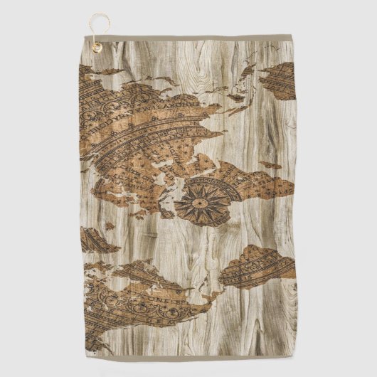 Bruine kaart van de werelddruk golfhanddoek (Voorkant)