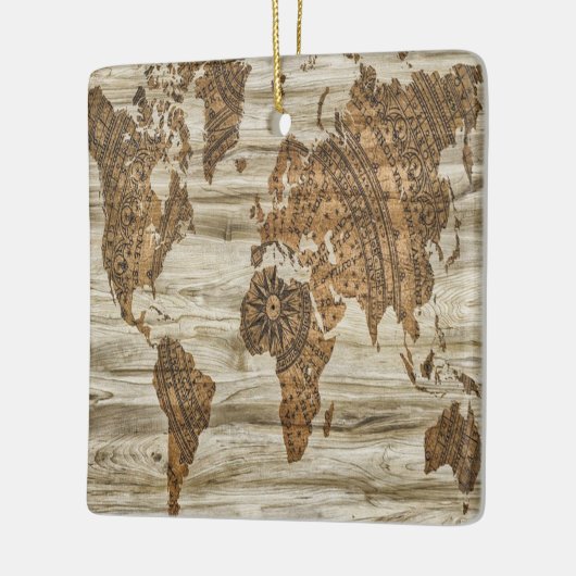 Bruine kaart van de werelddruk keramisch ornament (Links)
