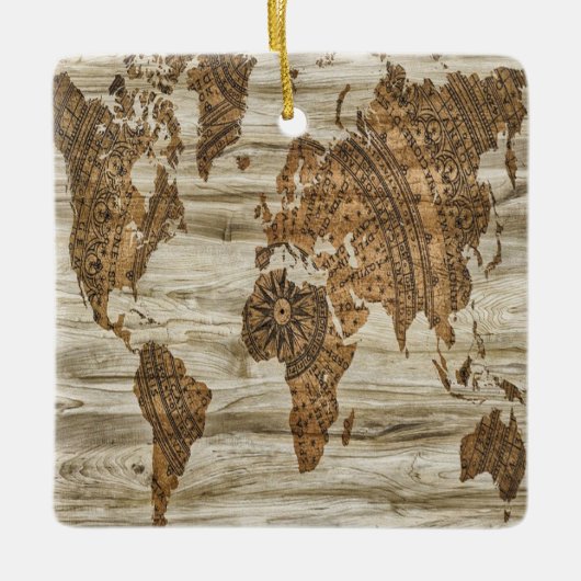 Bruine kaart van de werelddruk keramisch ornament (Voorkant)