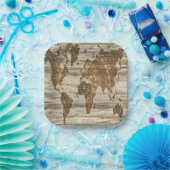 Bruine kaart van de werelddruk papieren bordje (Feest)