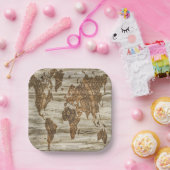 Bruine kaart van de werelddruk papieren bordje (Feest)