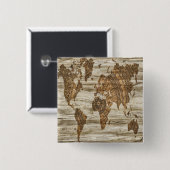 Bruine kaart van de werelddruk vierkante button 5,1 cm (Voorkant /achterkant)