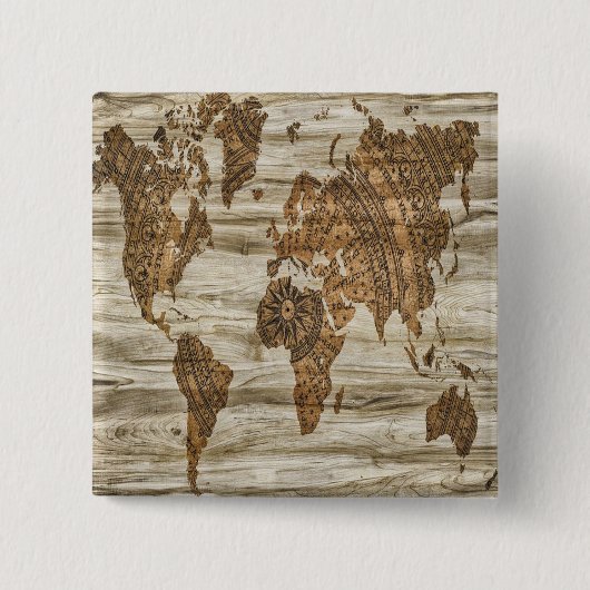 Bruine kaart van de werelddruk vierkante button 5,1 cm (Voorkant)