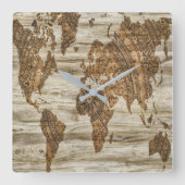 Bruine kaart van de werelddruk vierkante klok (Voorkant)