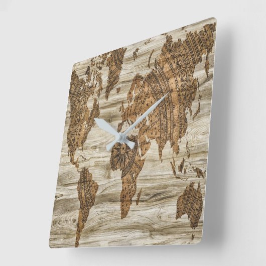 Bruine kaart van de werelddruk vierkante klok (Hoek)