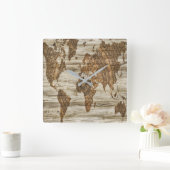 Bruine kaart van de werelddruk vierkante klok (Huis)