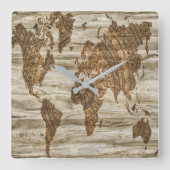 Bruine kaart van de werelddruk vierkante klok (Voorkant)