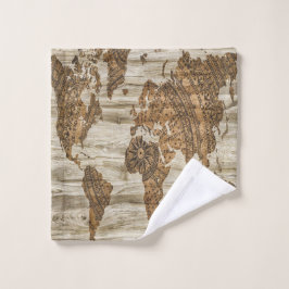 Bruine kaart van de werelddruk washandje