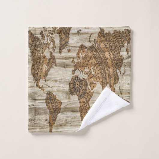Bruine kaart van de werelddruk washandje (Wasdoekje)
