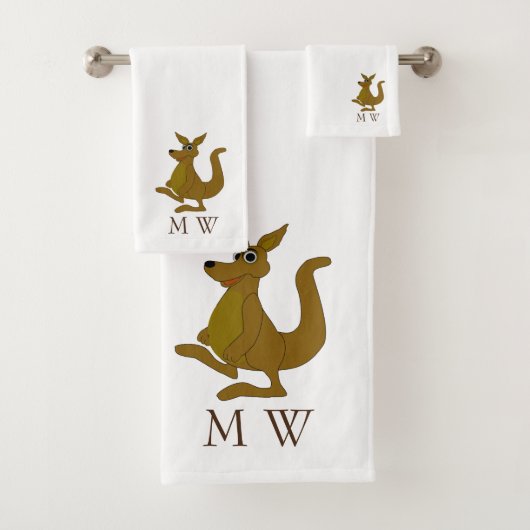 Bruine Kangoeroe Design Met Monogram Bad Handdoek (Insitu)