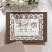 Bruine Kanten Huwelijks RSVP Kaart Qr Code
