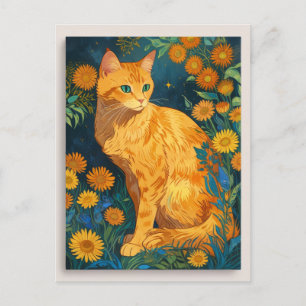 bruine kat Botanisch blauw Portret van Van Gogh Briefkaart