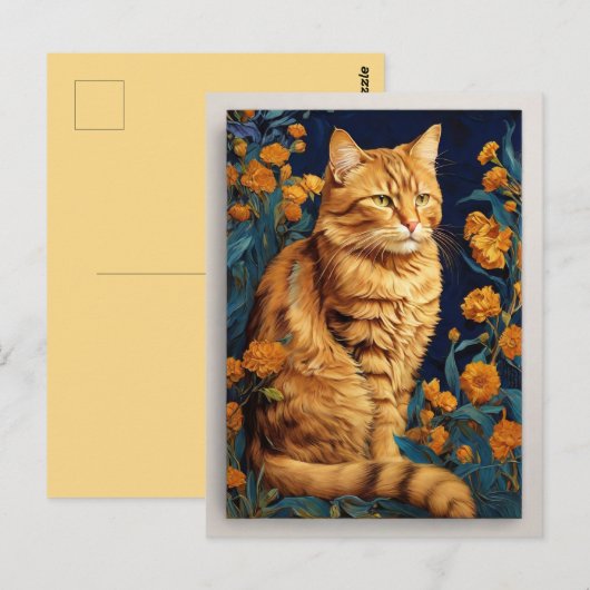 bruine kat Botanisch blauw Portret van Van Gogh Briefkaart (Voorkant / Achterkant)
