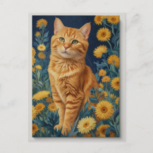 bruine kat Botanisch blauw Portret van Van Gogh Briefkaart