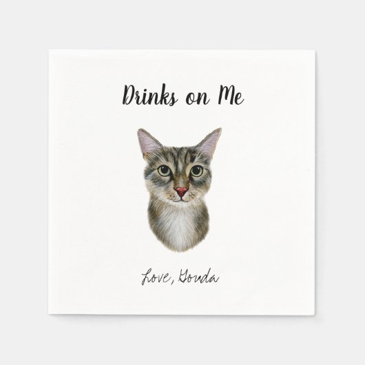 Bruine kat bruiloft cocktail servetten (Voorkant)