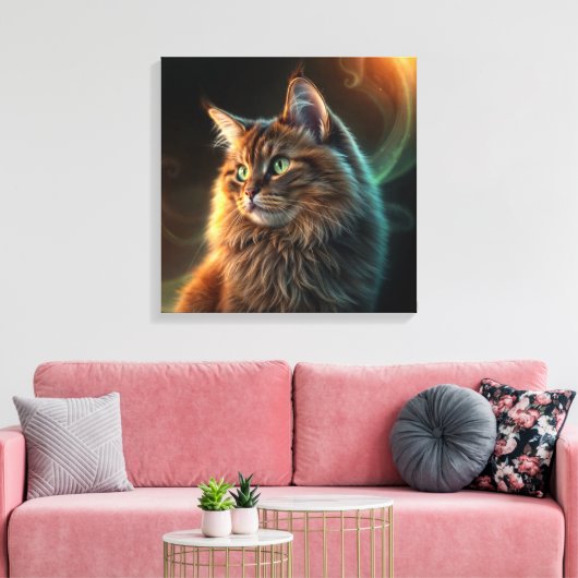 Bruine kat canvas afdruk (Insitu (Woonkamer))