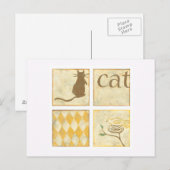 Bruine kat en gele vogel van Chariklia Zarris Briefkaart (Voorkant / Achterkant)