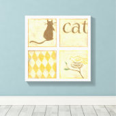 Bruine kat en gele vogel van Chariklia Zarris Canvas Afdruk (Insitu (Houten vloer))