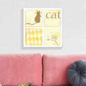 Bruine kat en gele vogel van Chariklia Zarris Canvas Afdruk (Insitu (Woonkamer))