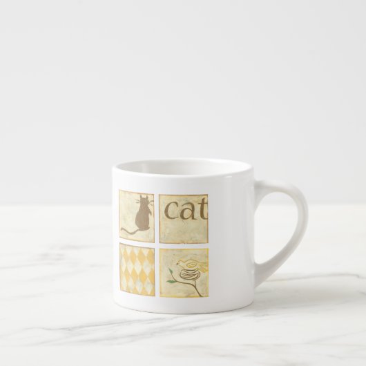 Bruine kat en gele vogel van Chariklia Zarris Espresso Kop (Rechts)