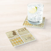 Bruine kat en gele vogel van Chariklia Zarris Glazen Onderzetter (Schuin)