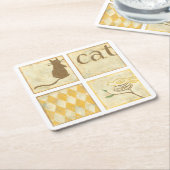 Bruine kat en gele vogel van Chariklia Zarris Kartonnen Onderzetters (Schuin)