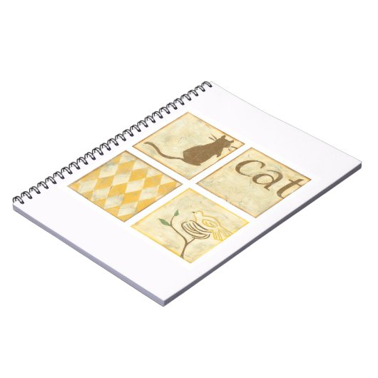 Bruine kat en gele vogel van Chariklia Zarris Notitieboek (Linkerzijde)