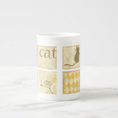 Bruine kat en gele vogel van Chariklia Zarris Porselein Kop (Voorkant)