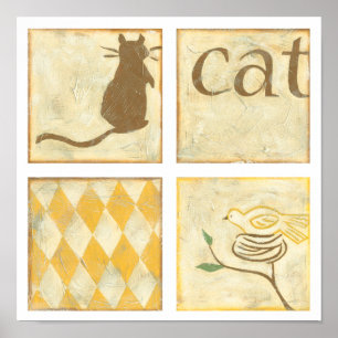 Bruine kat en gele vogel van Chariklia Zarris Poster