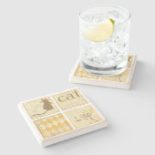 Bruine kat en gele vogel van Chariklia Zarris Stenen Onderzetter (Zijkant)